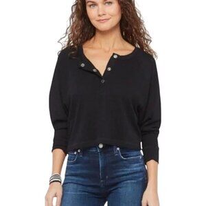 Chaser Ribbed Henley Top Size XS Snap Front Long Sleeve Pullover Black Capsule